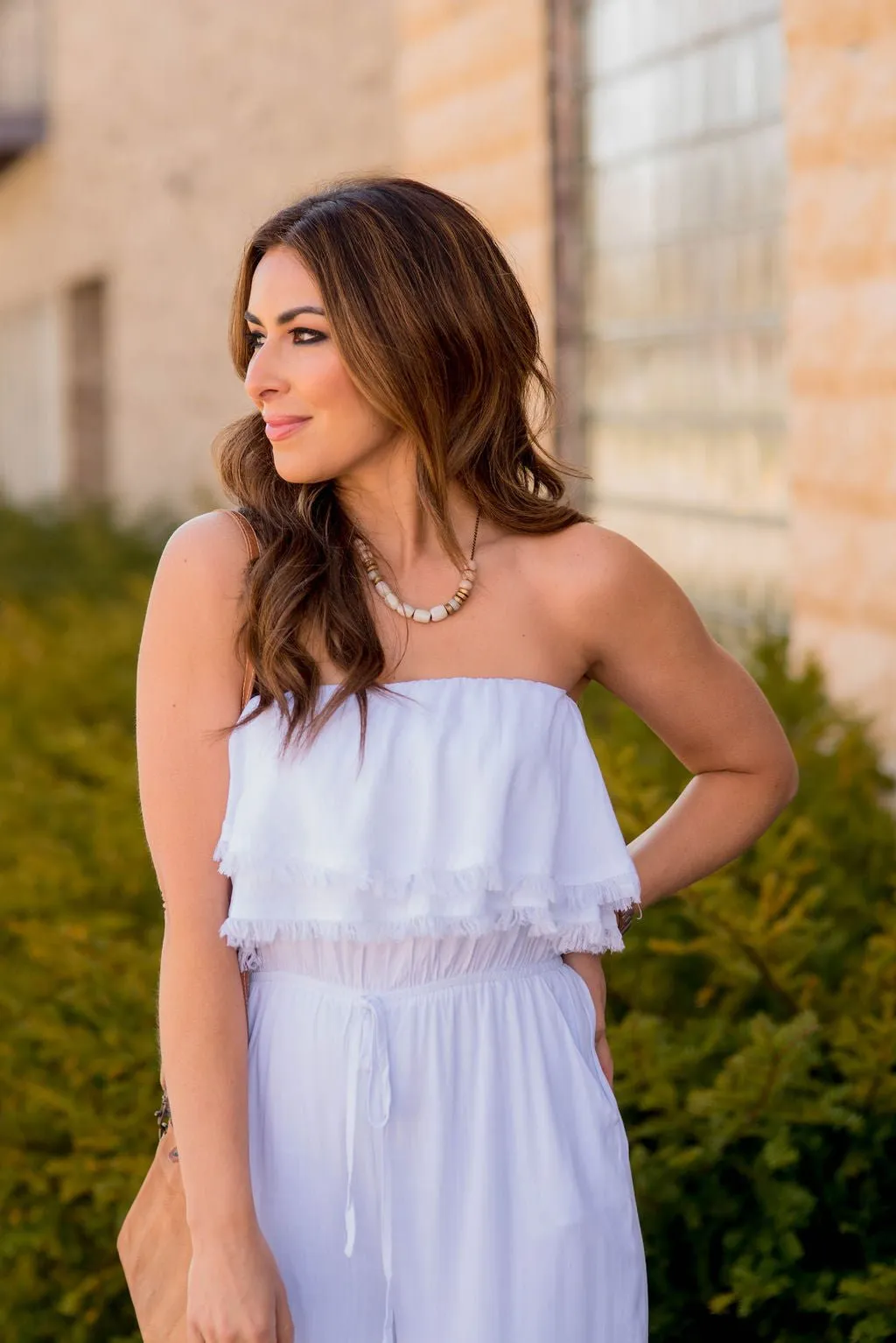 Frayed Edge Strapless Jumpsuit