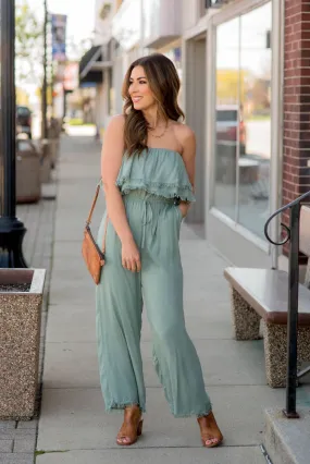 Frayed Edge Strapless Jumpsuit