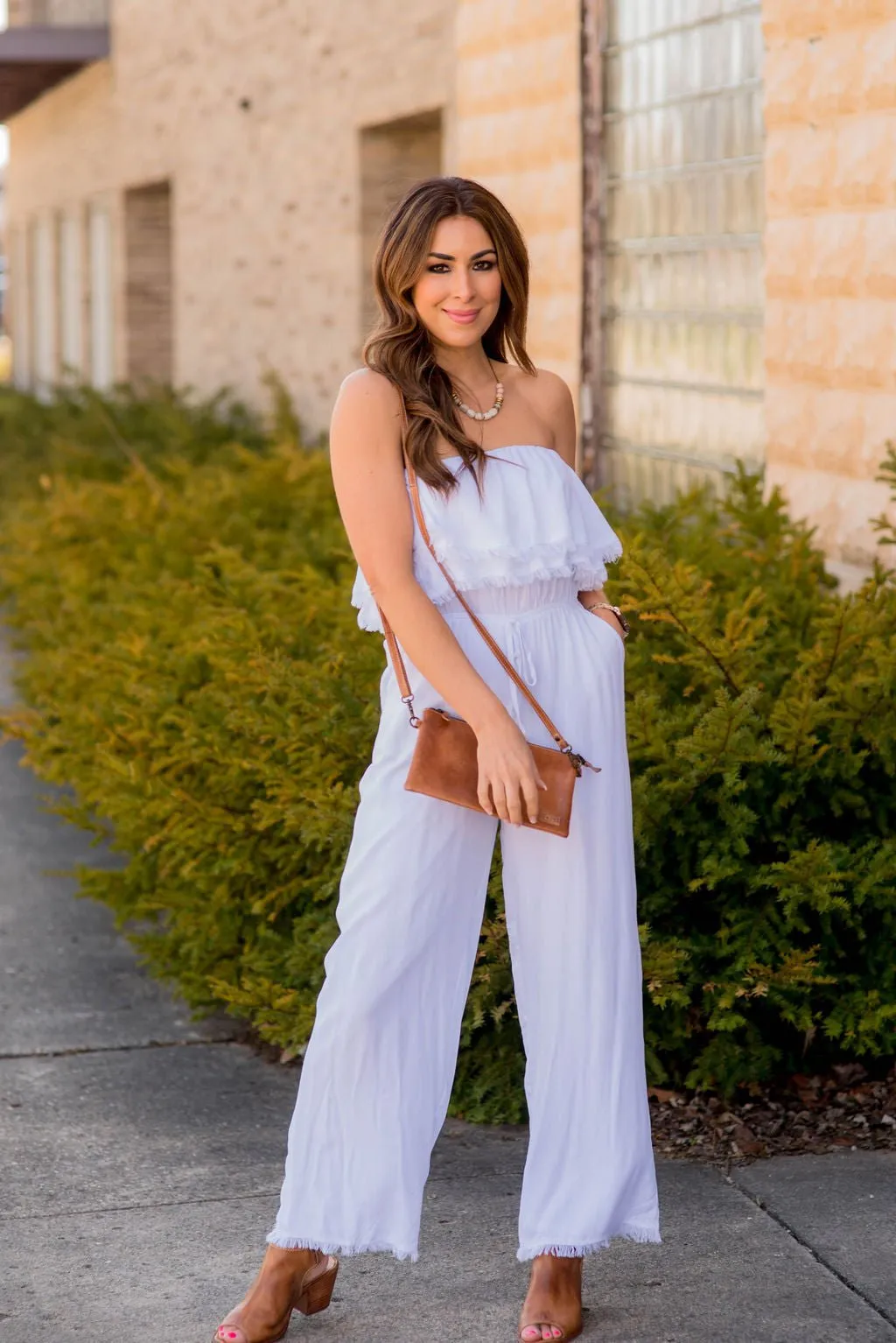 Frayed Edge Strapless Jumpsuit