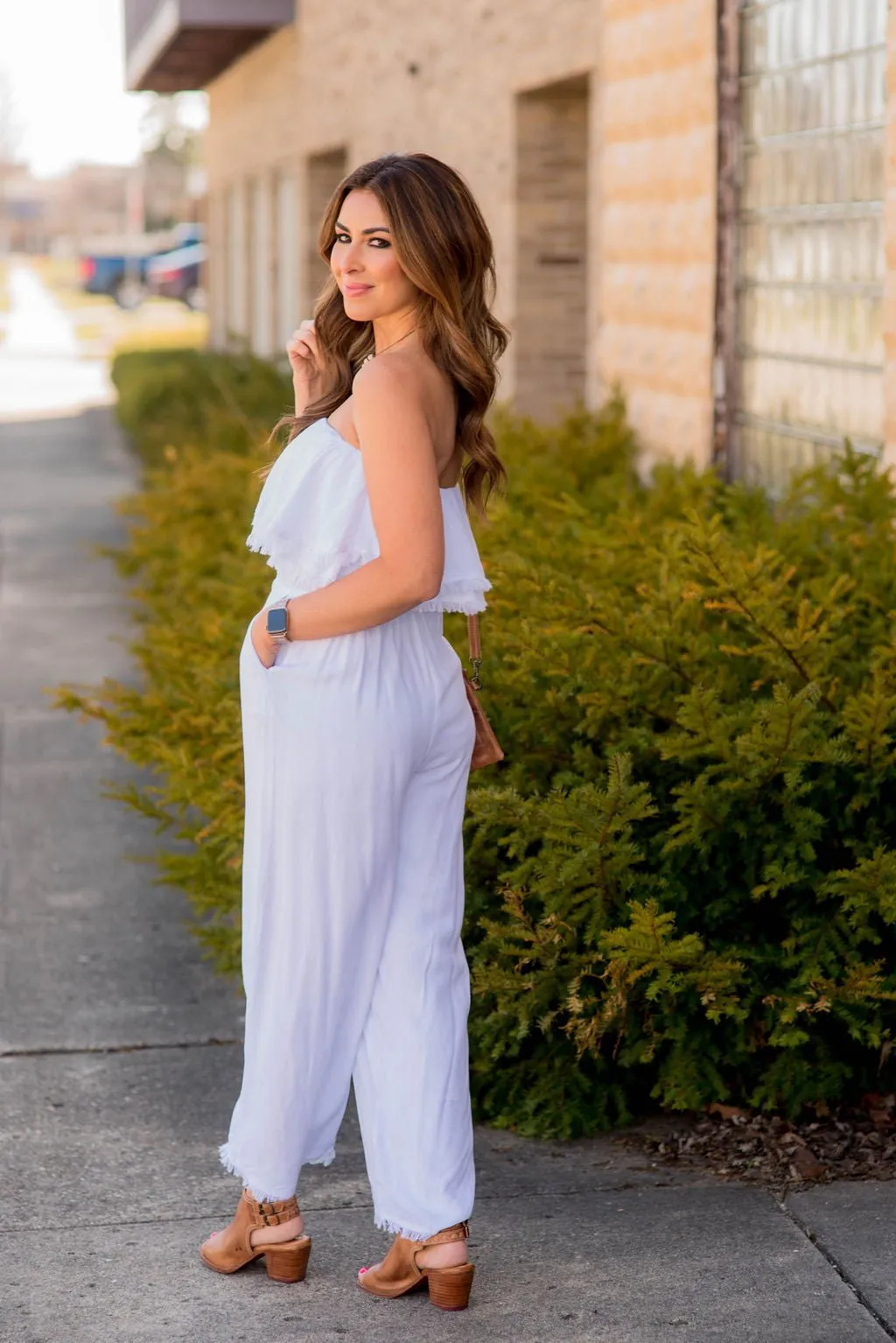 Frayed Edge Strapless Jumpsuit