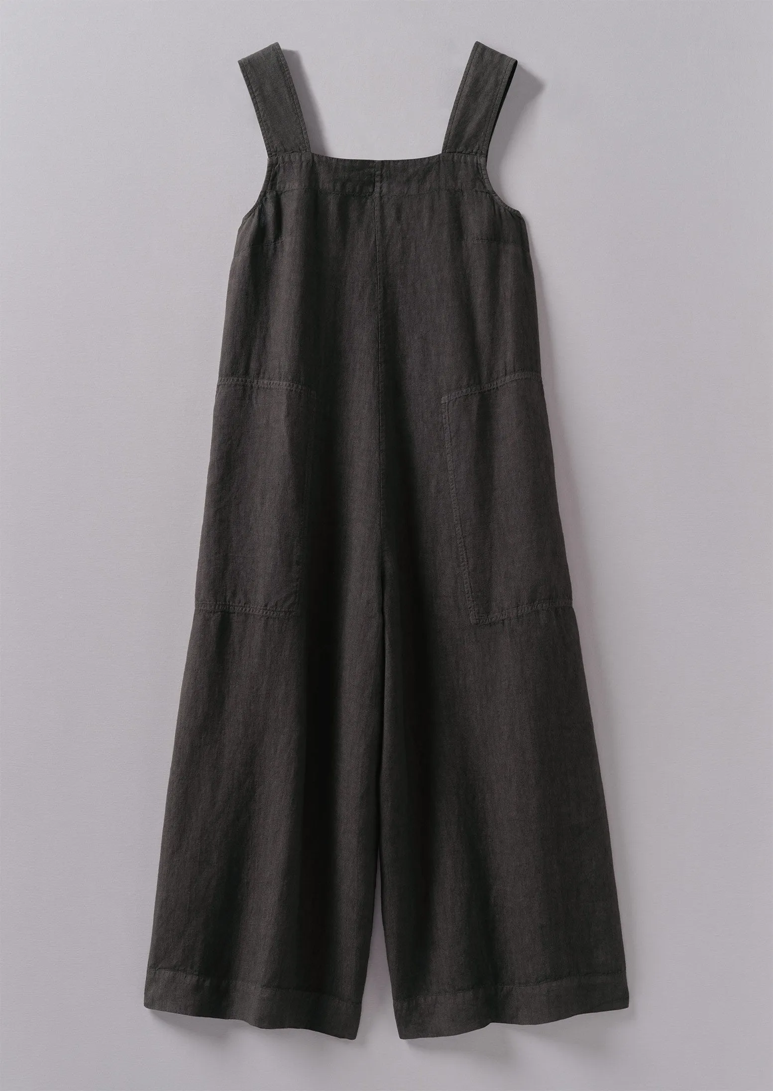 Garment Dyed Linen Pinafore Jumpsuit | Black Coffee