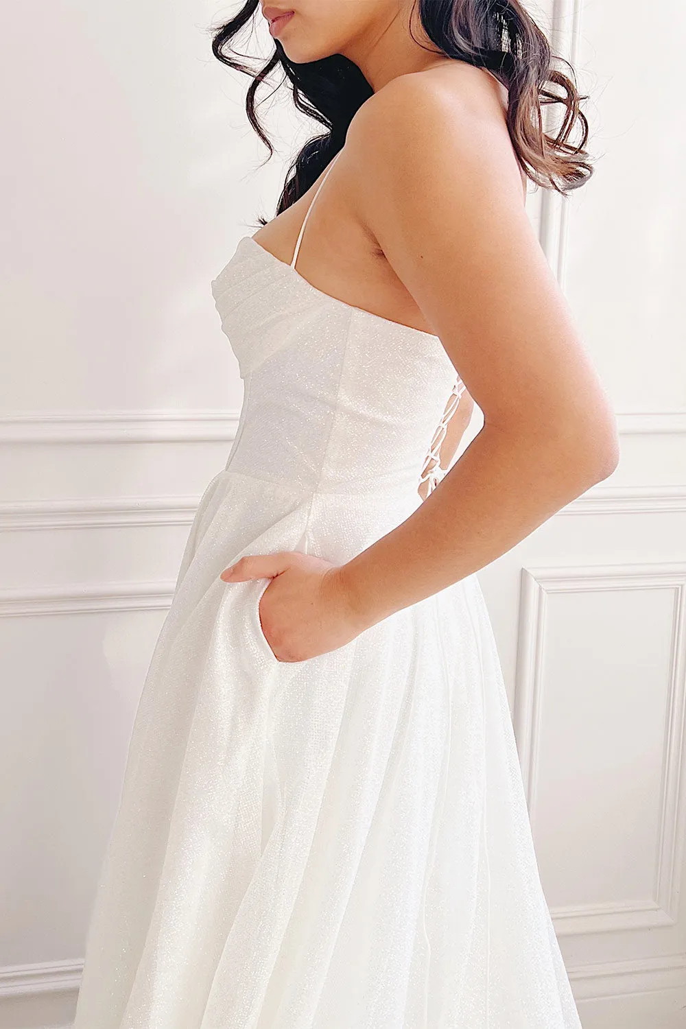 Genevieve | Sparkly Cowl Neck Bridal Dress