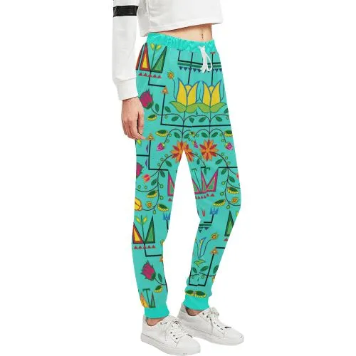 Geometric Floral Summer-Sky Women's Sweatpants