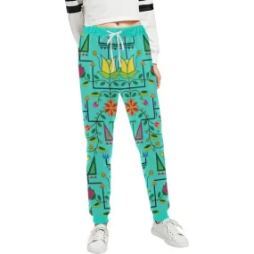 Geometric Floral Summer-Sky Women's Sweatpants