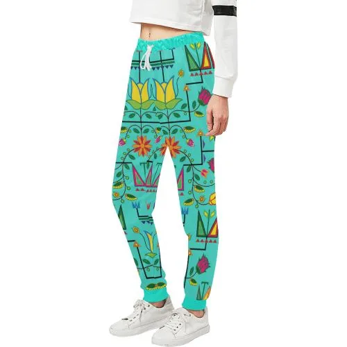 Geometric Floral Summer-Sky Women's Sweatpants