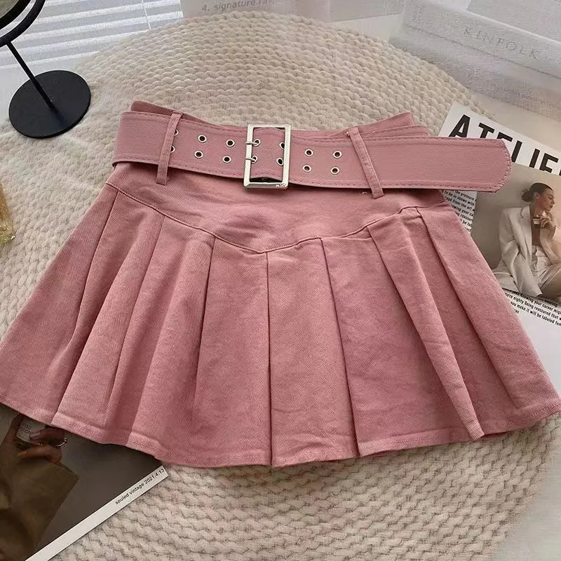 Girlary-shop picture day outfit highschool High Waist Pleated Skirt for Women 2024 Summer New Korean Style Versatile Slimming Anti-Exposure Skirt for Students Pink