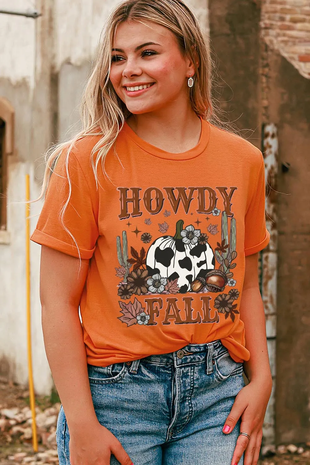 Gothic Outlaws Orange HOWDY FALL Crewneck Graphic T-Shirt: For When You Wanna Look Cool, But Also Let Everyone Know You’re Ready for Fall 🍁👻