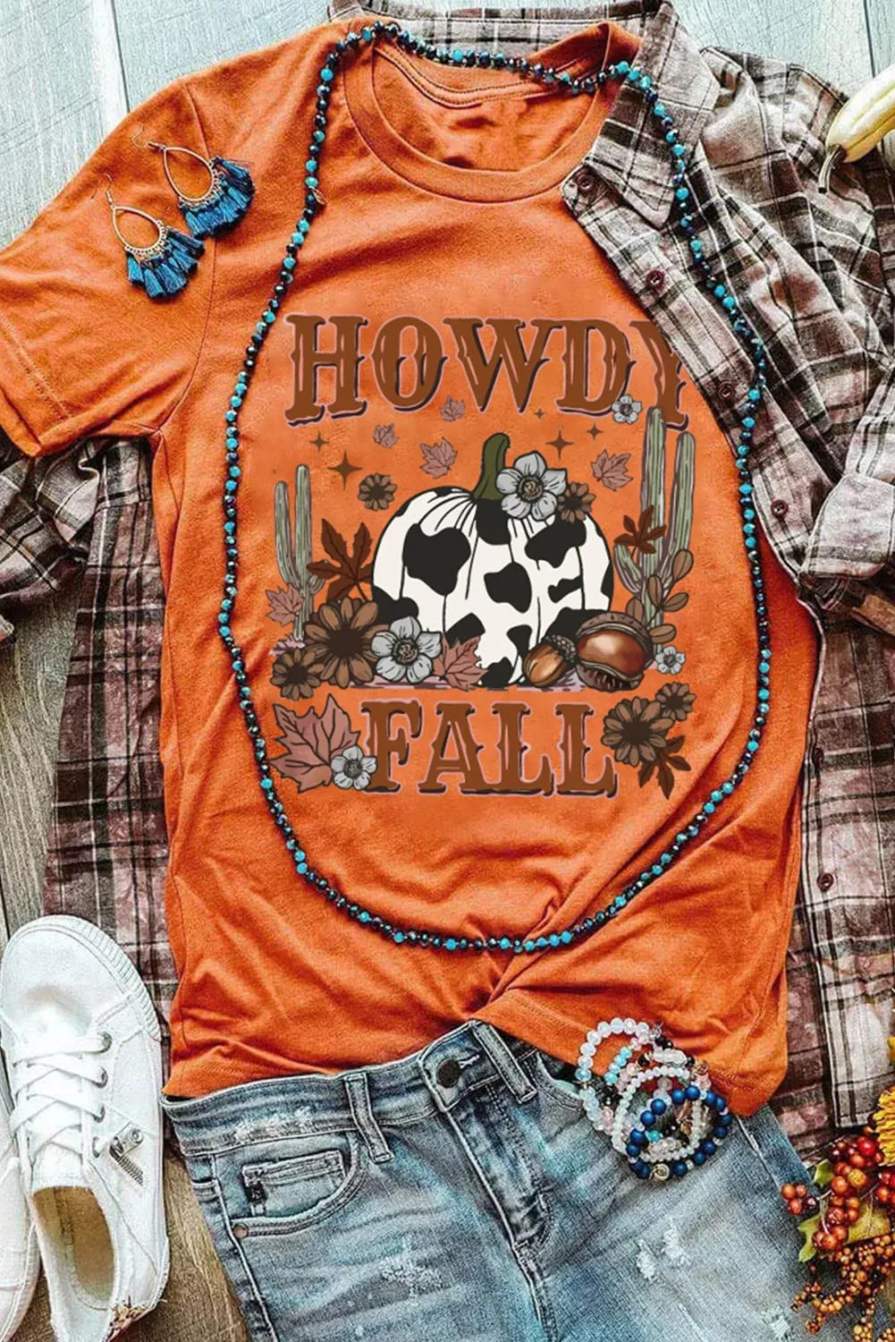 Gothic Outlaws Orange HOWDY FALL Crewneck Graphic T-Shirt: For When You Wanna Look Cool, But Also Let Everyone Know You’re Ready for Fall 🍁👻