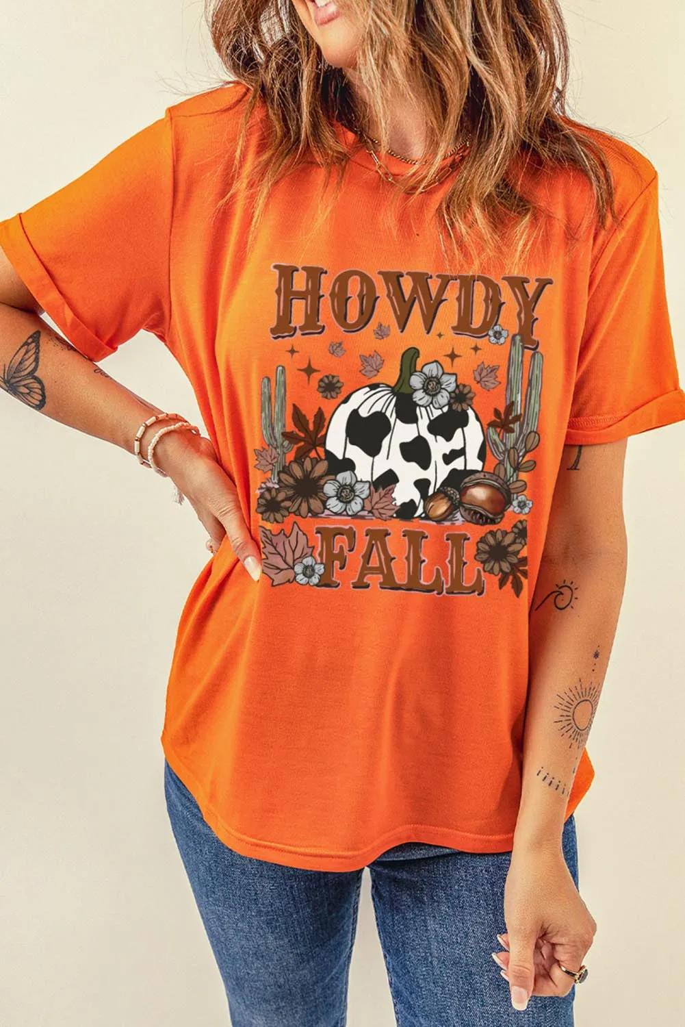 Gothic Outlaws Orange HOWDY FALL Crewneck Graphic T-Shirt: For When You Wanna Look Cool, But Also Let Everyone Know You’re Ready for Fall 🍁👻