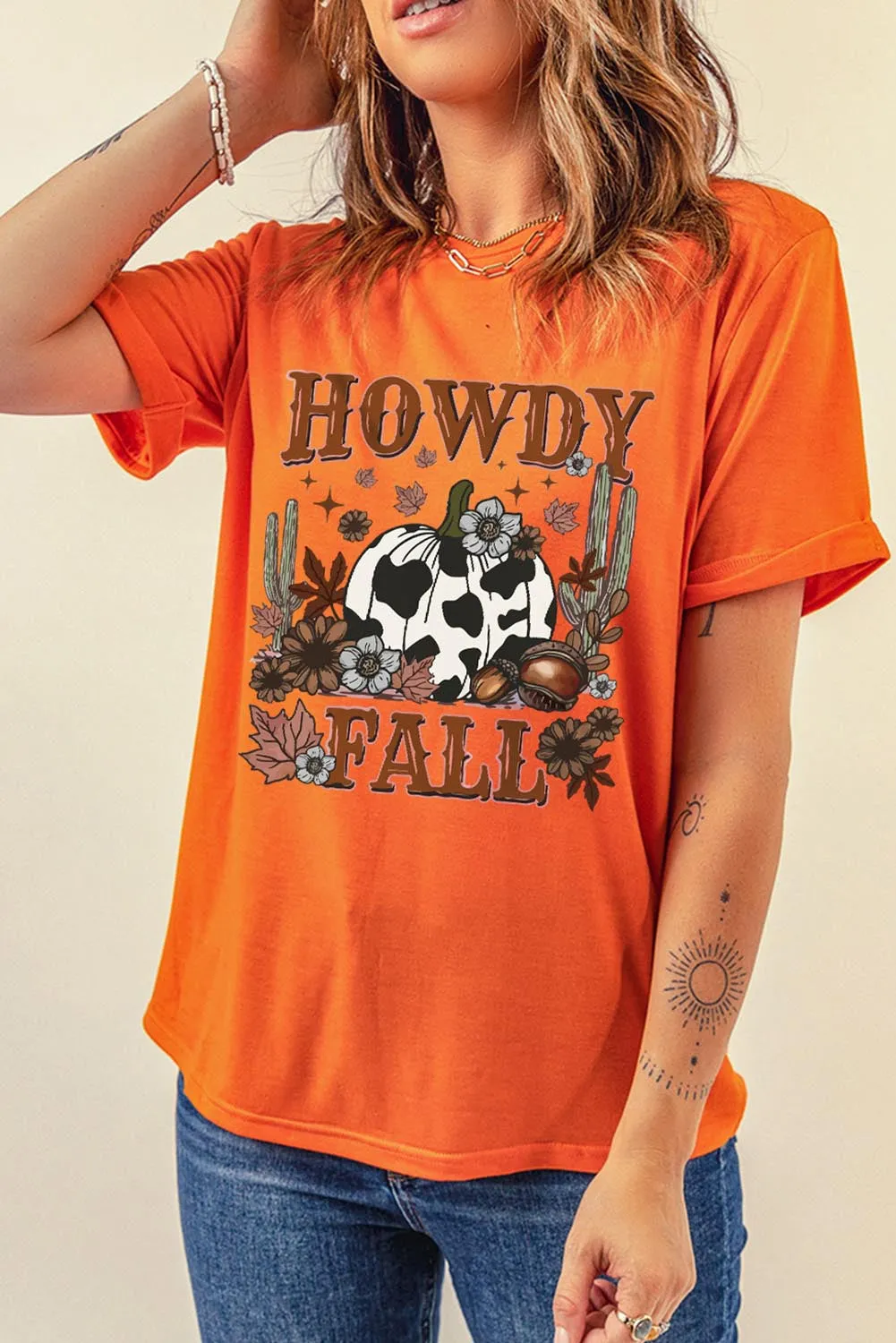 Gothic Outlaws Orange HOWDY FALL Crewneck Graphic T-Shirt: For When You Wanna Look Cool, But Also Let Everyone Know You’re Ready for Fall 🍁👻