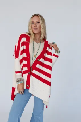 Great Stripes Cardigan - Red