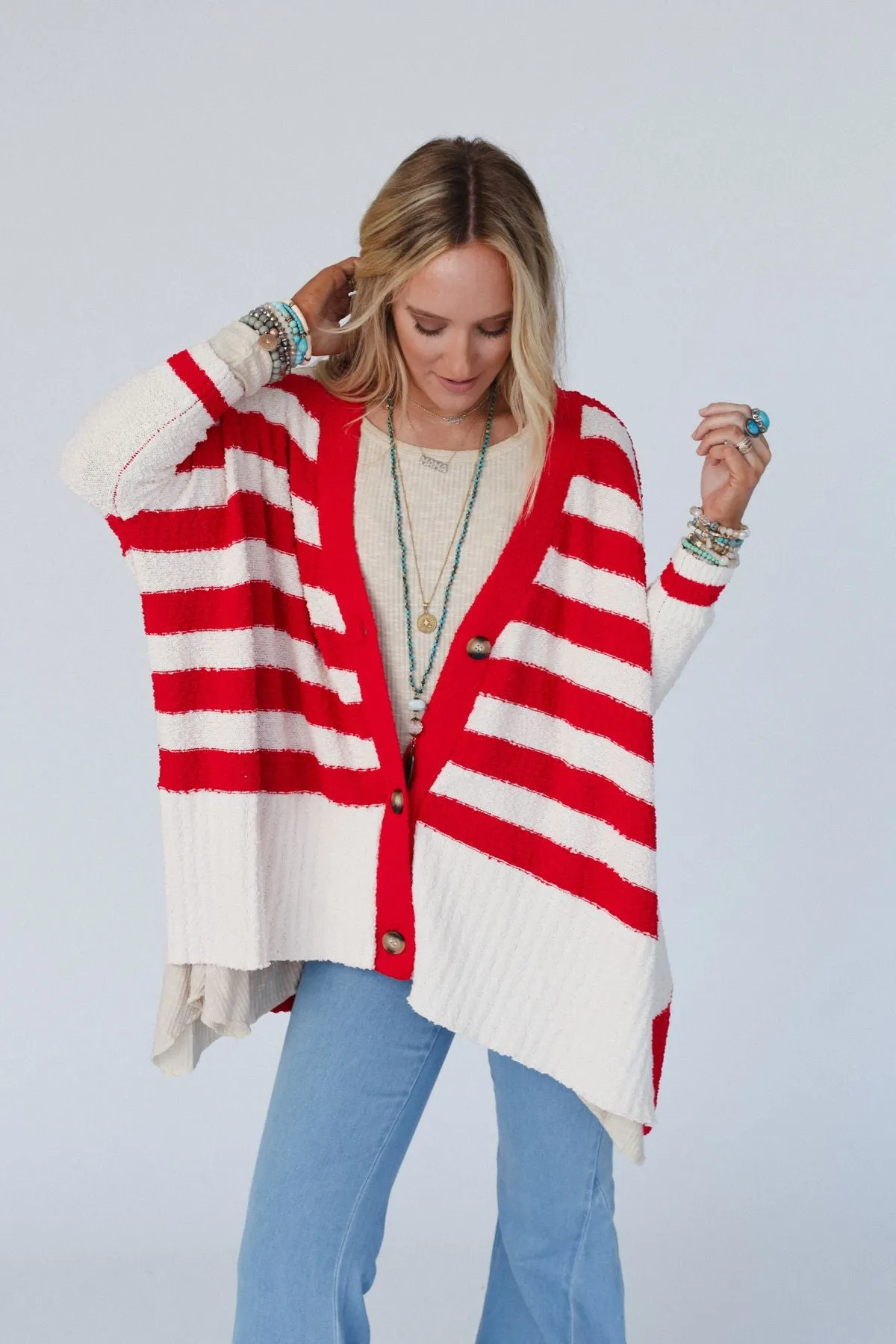 Great Stripes Cardigan - Red