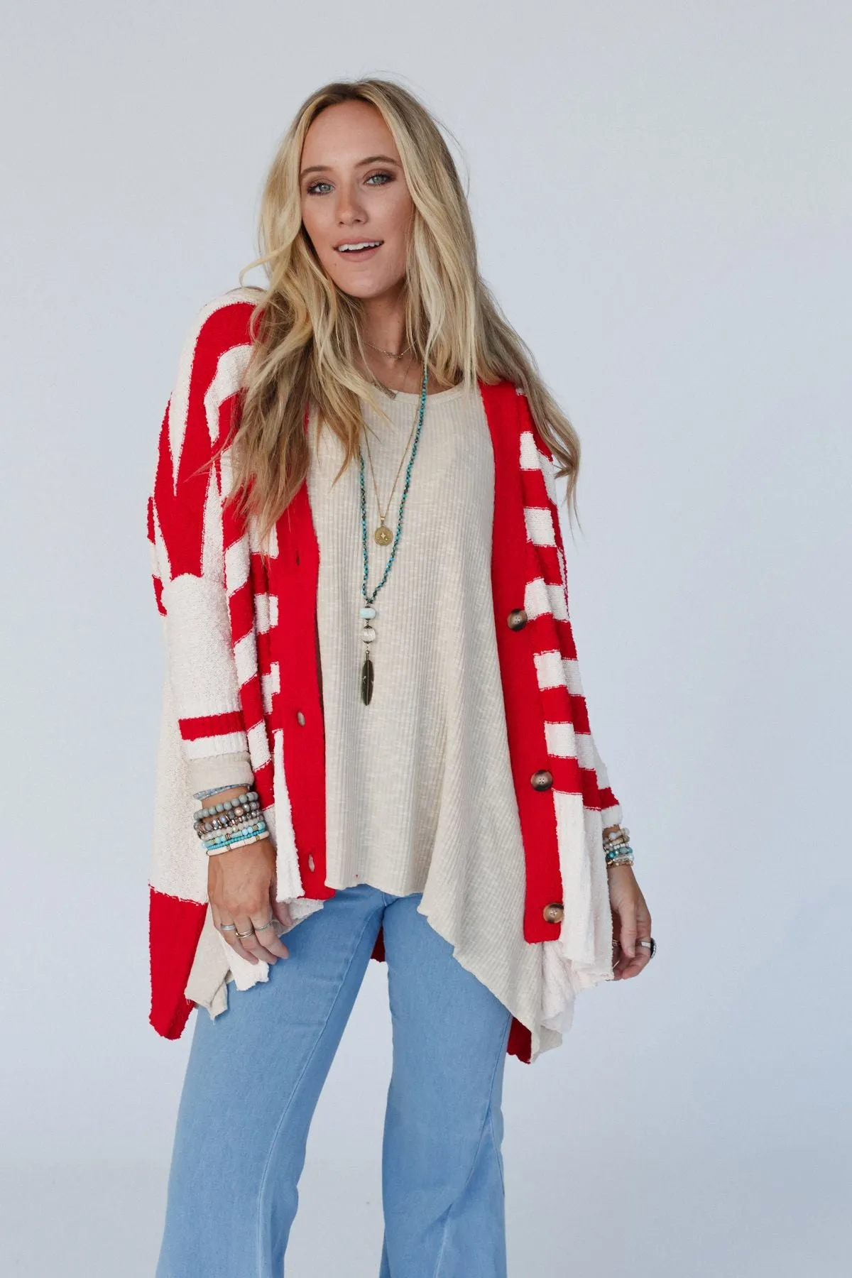 Great Stripes Cardigan - Red