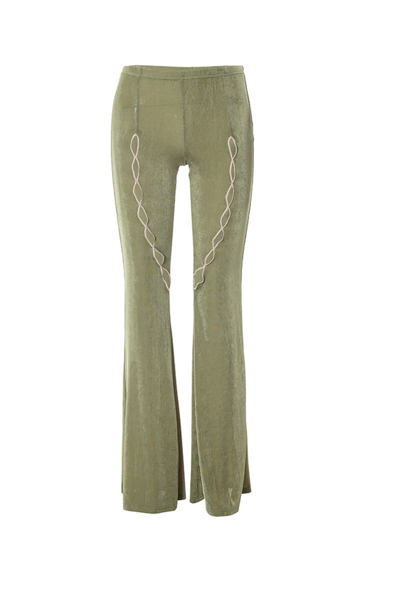 Green Low-waisted Cutout Flares Long Pants