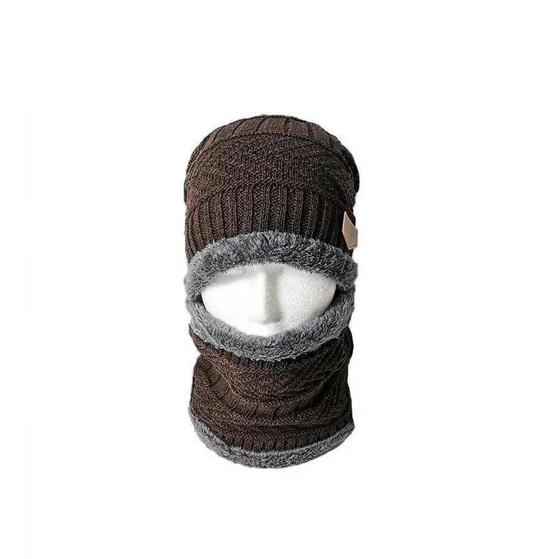 Hat Men's Autumn And Winter Wool Knitted Pullover Hat Fleece-lined Thickened Hat Scarf Two-piece Knitted Hat Wholesale