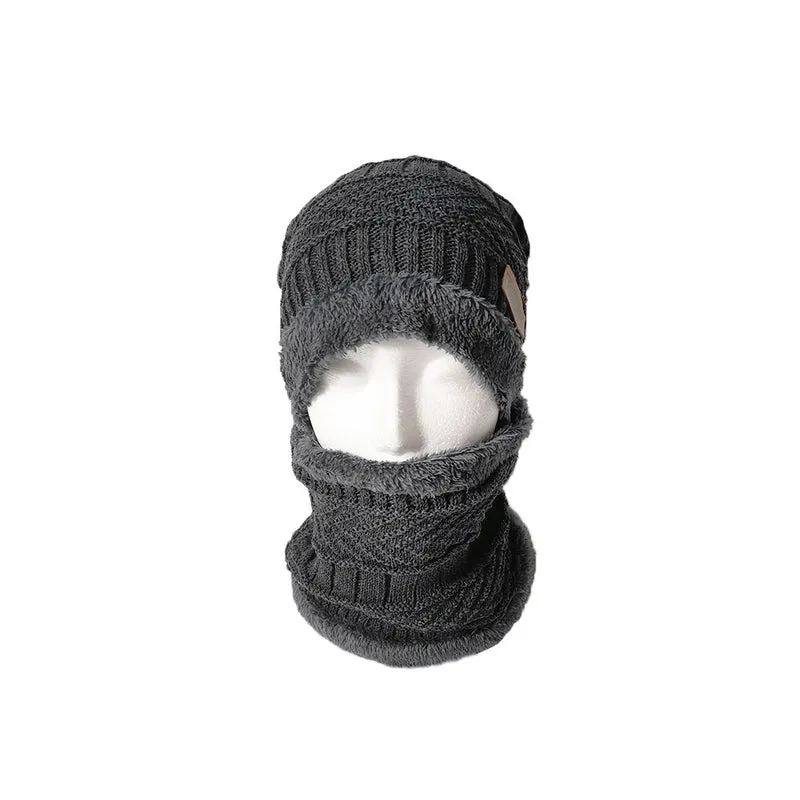 Hat Men's Autumn And Winter Wool Knitted Pullover Hat Fleece-lined Thickened Hat Scarf Two-piece Knitted Hat Wholesale