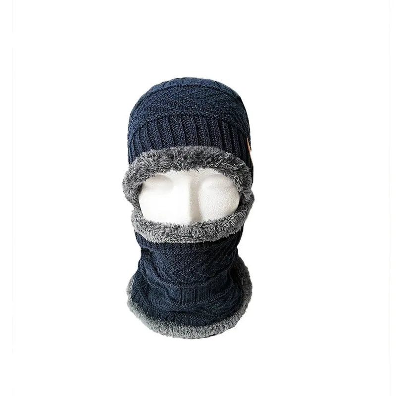 Hat Men's Autumn And Winter Wool Knitted Pullover Hat Fleece-lined Thickened Hat Scarf Two-piece Knitted Hat Wholesale