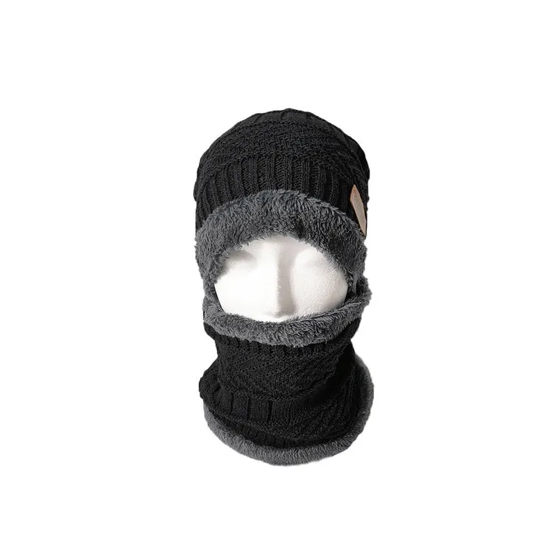 Hat Men's Autumn And Winter Wool Knitted Pullover Hat Fleece-lined Thickened Hat Scarf Two-piece Knitted Hat Wholesale