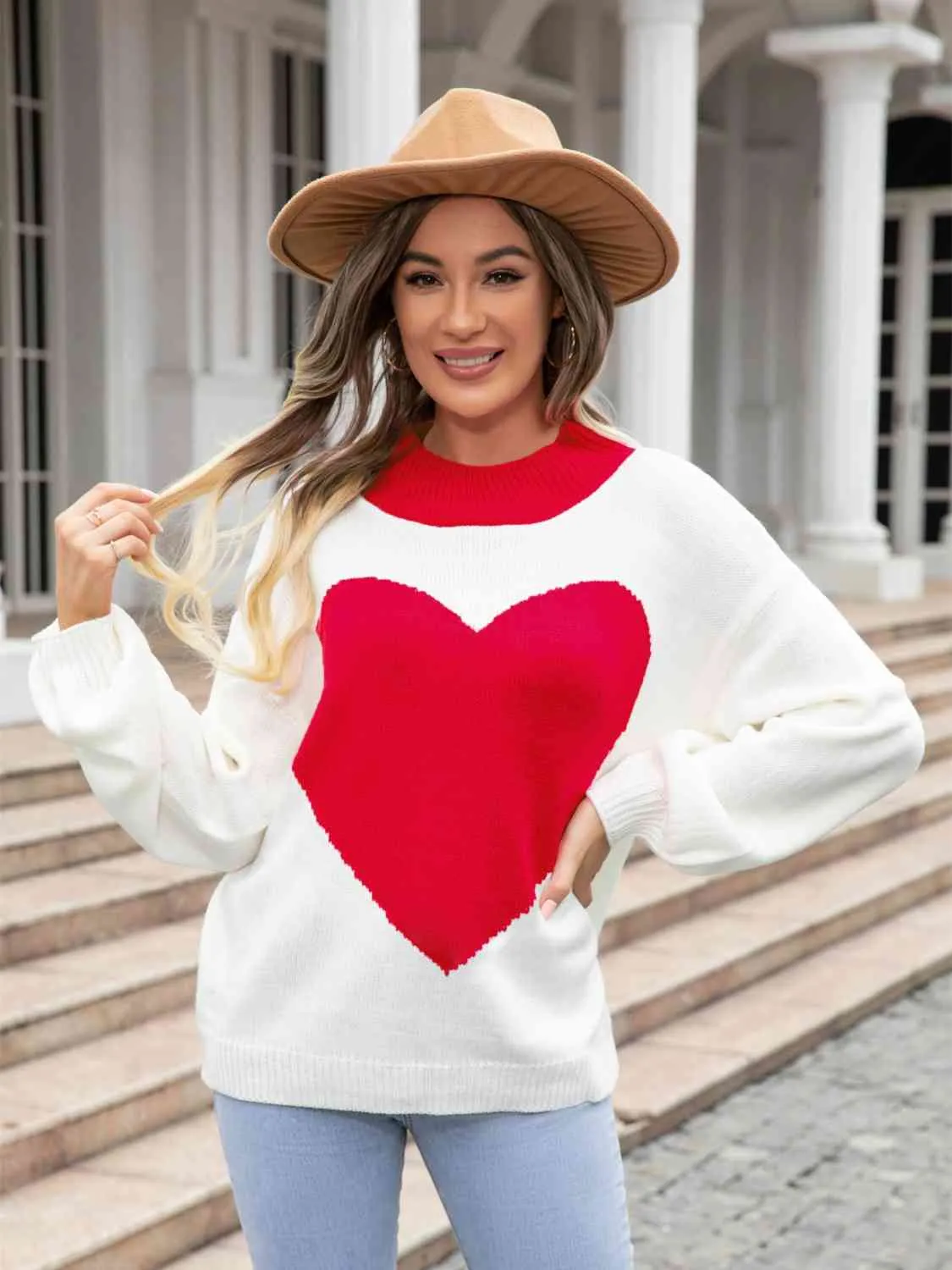 Heart Graphic Round Neck Sweater