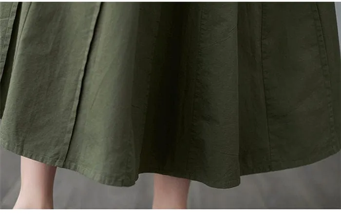 High Waist Cotton Linen Pleated Skirt