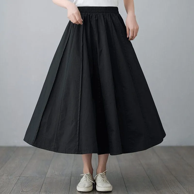 High Waist Cotton Linen Pleated Skirt