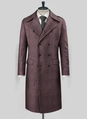 Highlander Heavy Maroon Houndstooth Tweed GQ Overcoat