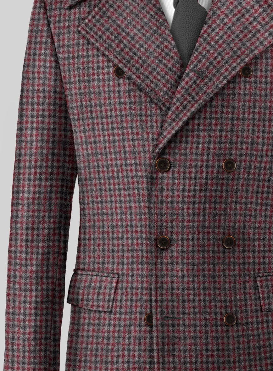 Highlander Heavy Maroon Houndstooth Tweed GQ Overcoat