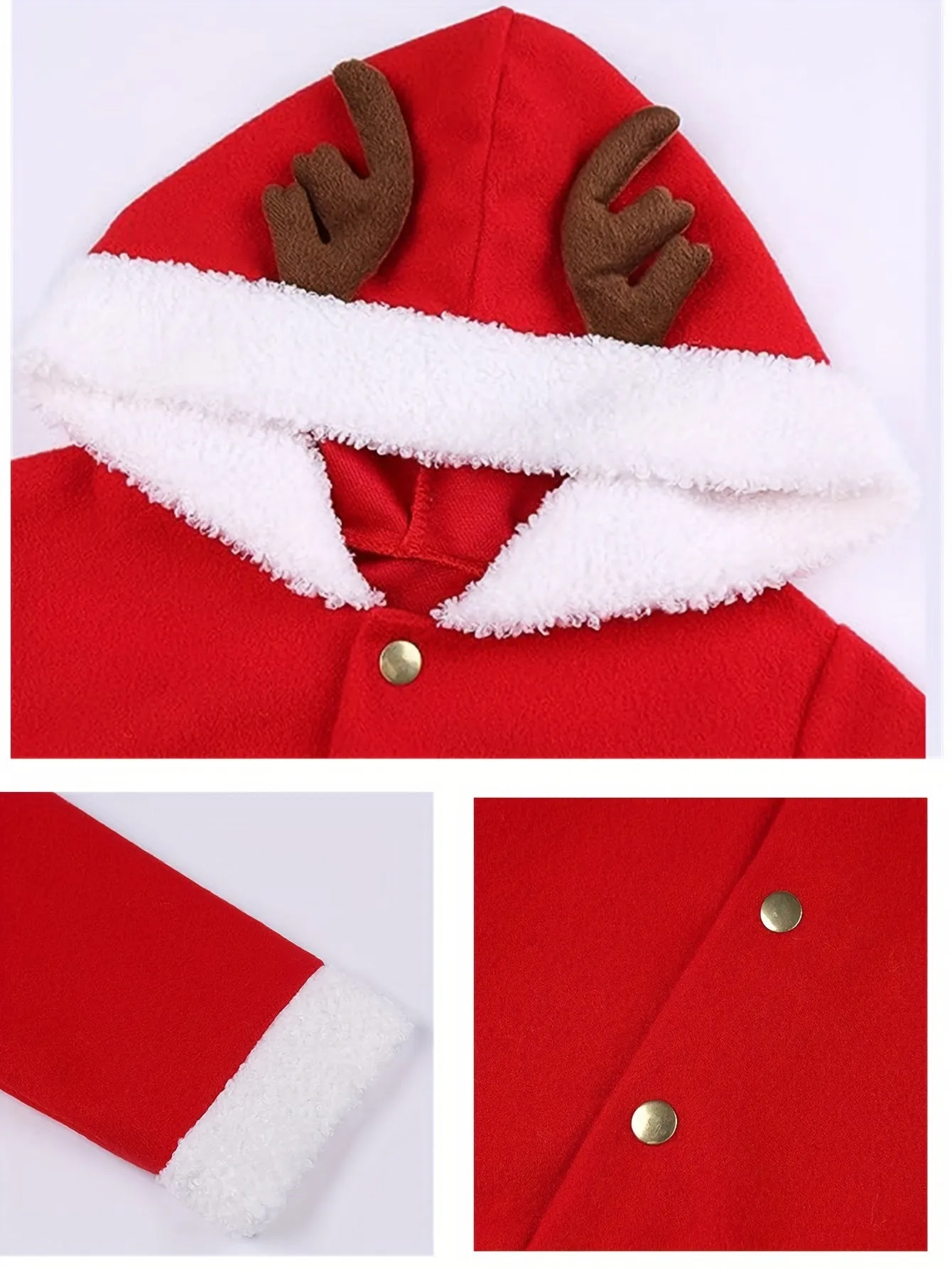 Holiday Festive Hooded Christmas Dress Costume for Adults with Reindeer Antlers - Long Sleeve, Pleated, Polyester, Belted Party Dress with Solid Color and Slight Stretch - Fall/Winter Season Apparel