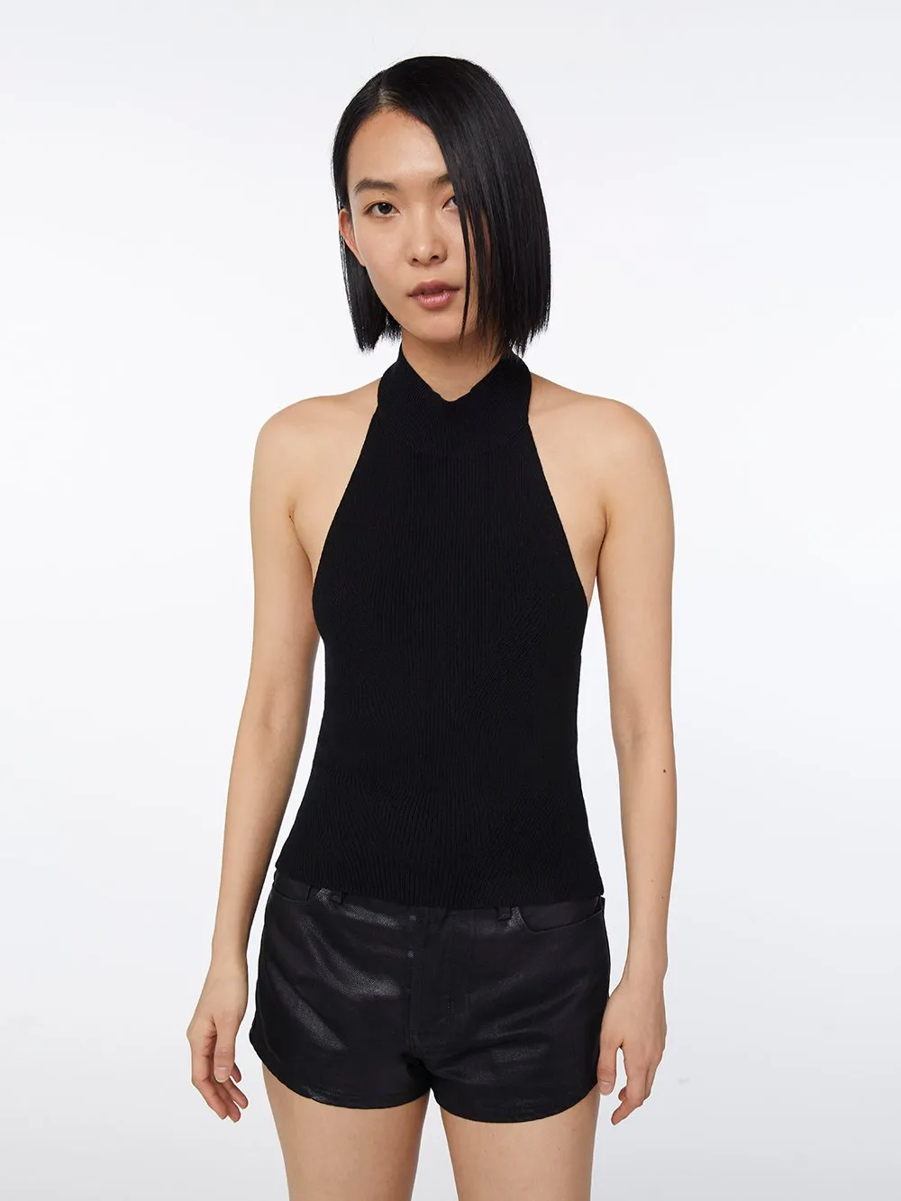 Imaan x FRAME Halter Sweater Top -- Noir