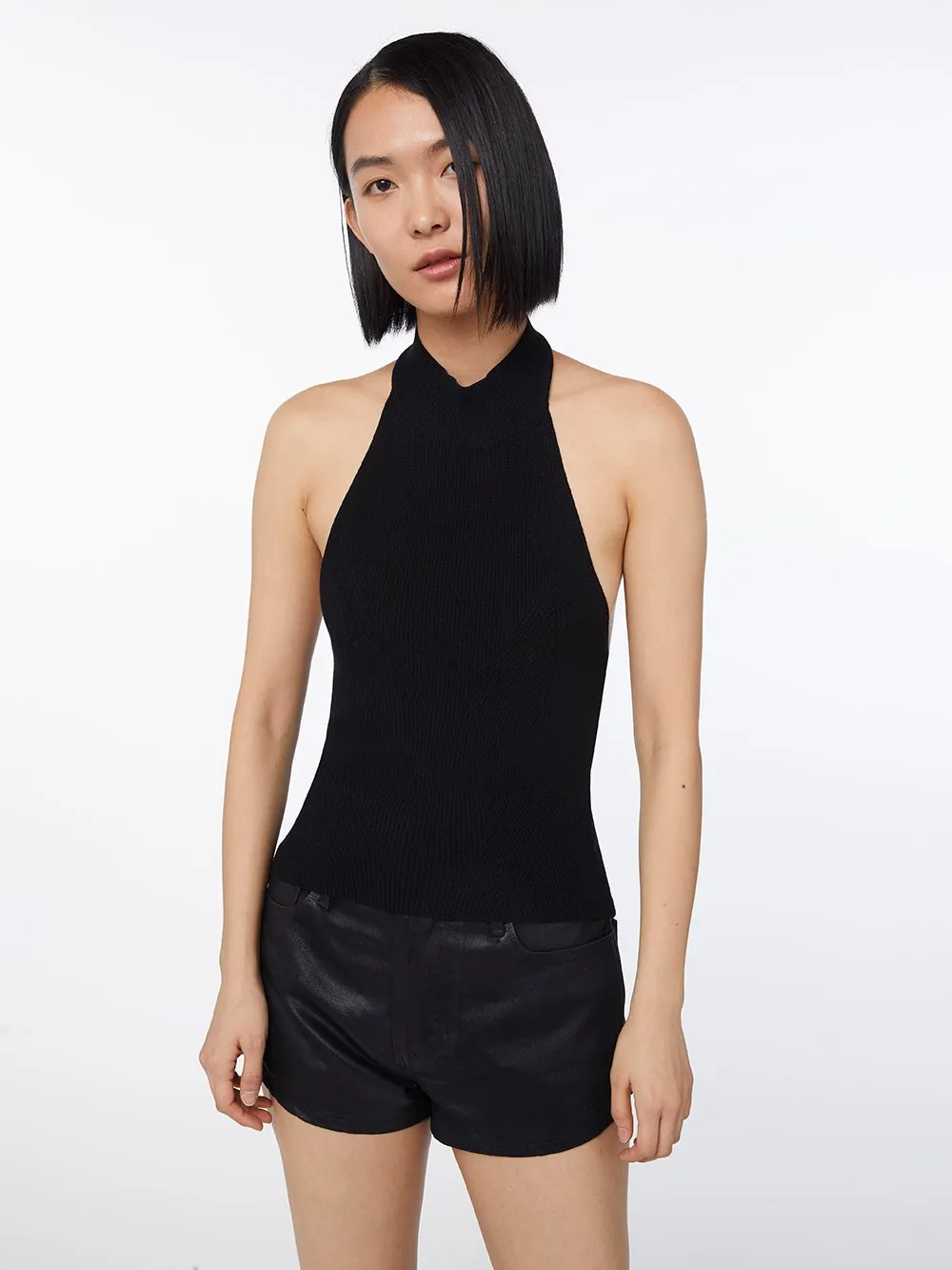 Imaan x FRAME Halter Sweater Top -- Noir