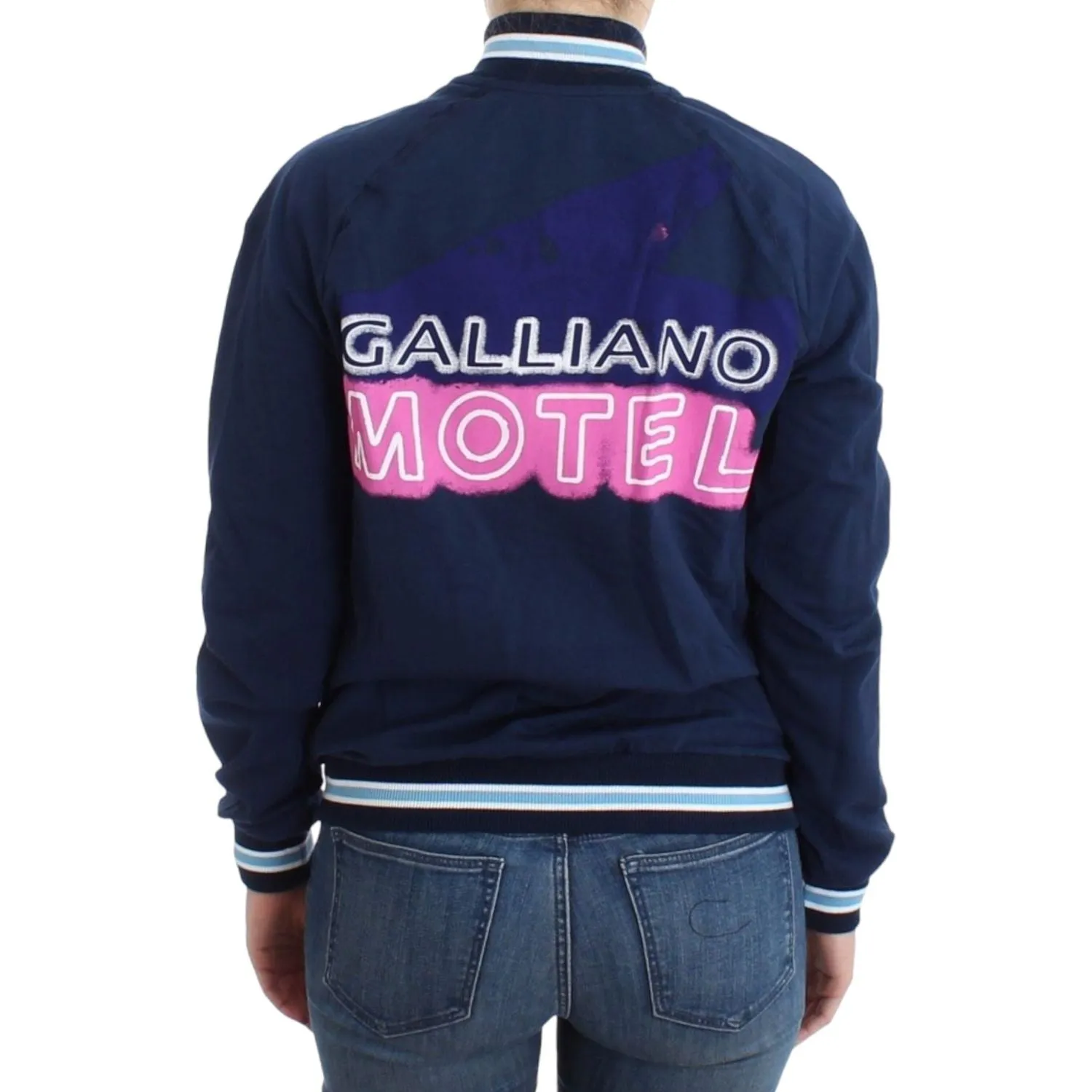 John Galliano Chic Blue Zip Cardigan with Logo Detail