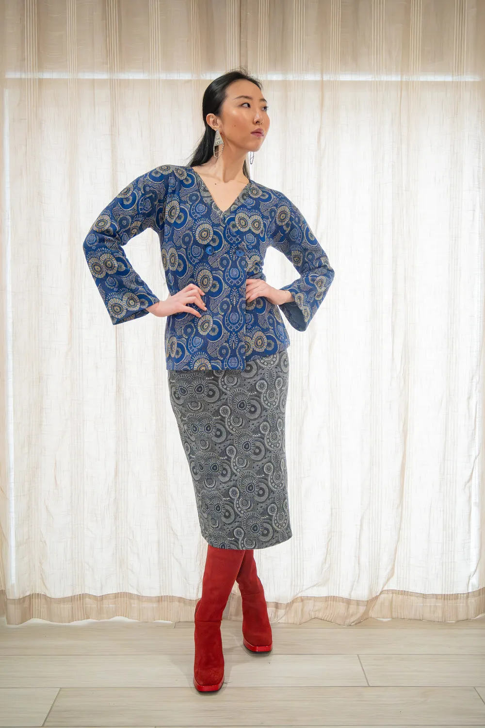 Kahindo Blue Cairo V-neck Cardigan with long sleeves