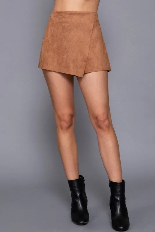 KENZI FRONT WRAP FAUX SUEDE SKORT