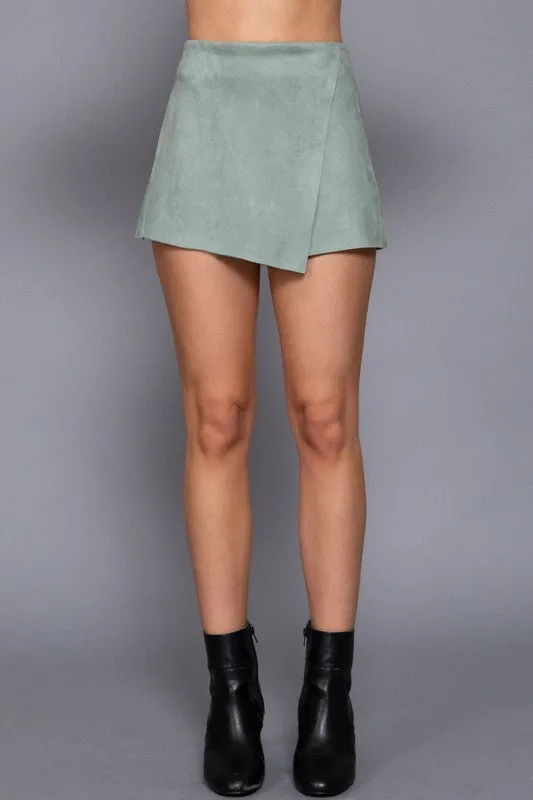 KENZI FRONT WRAP FAUX SUEDE SKORT