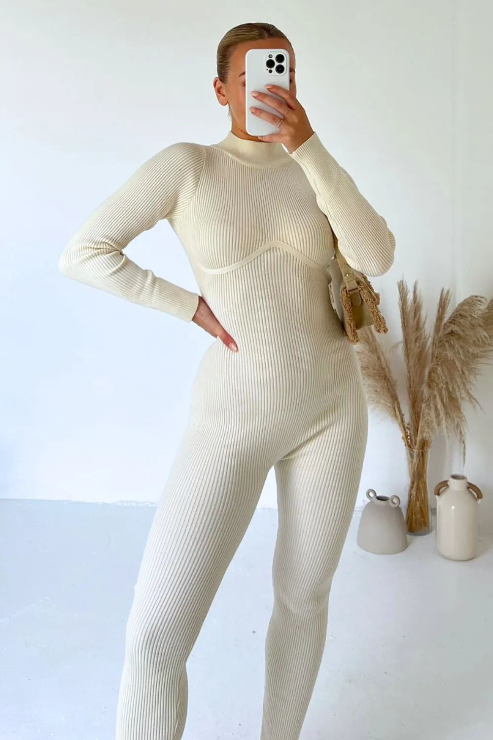 Kim cream rib knit catsuit