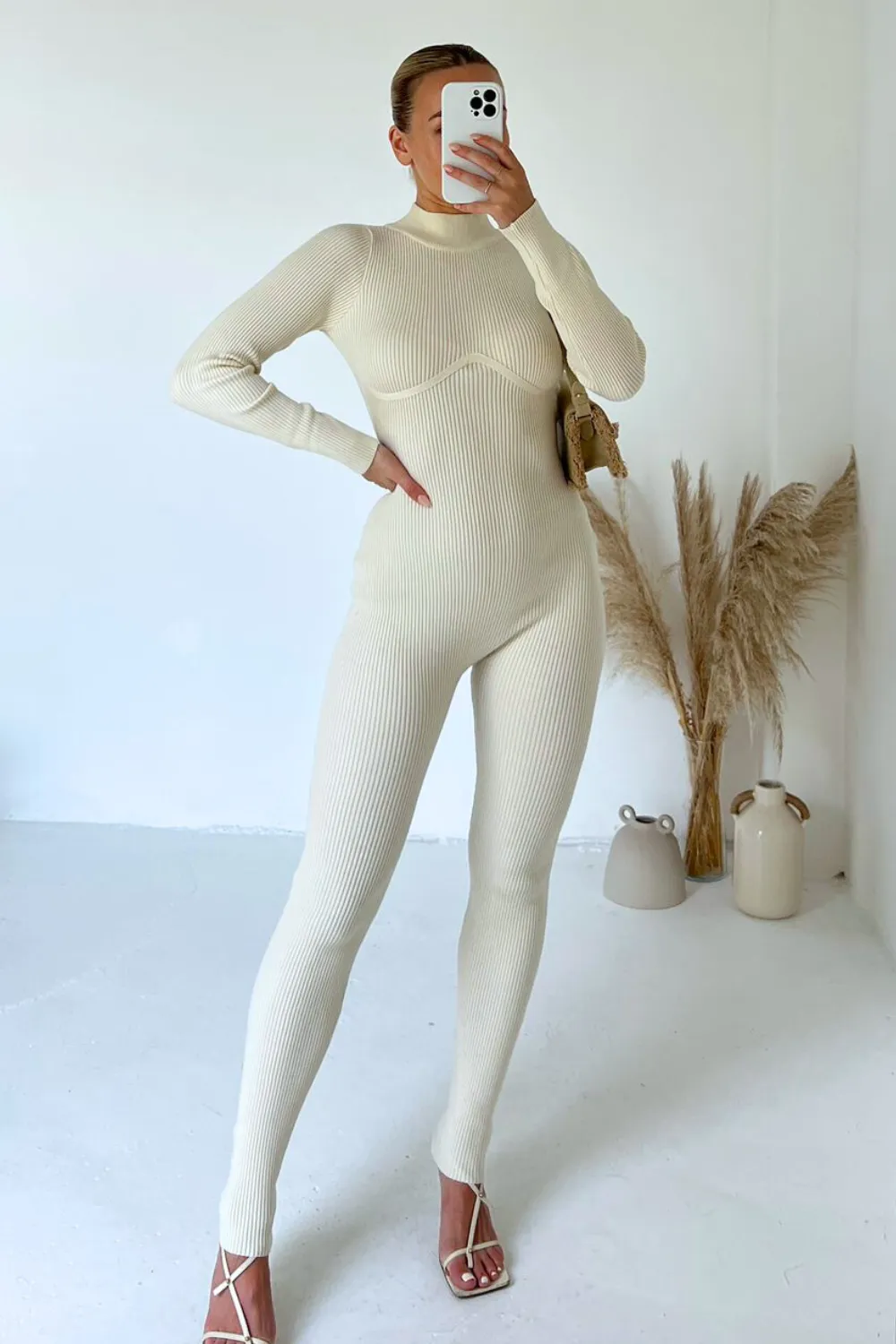 Kim cream rib knit catsuit