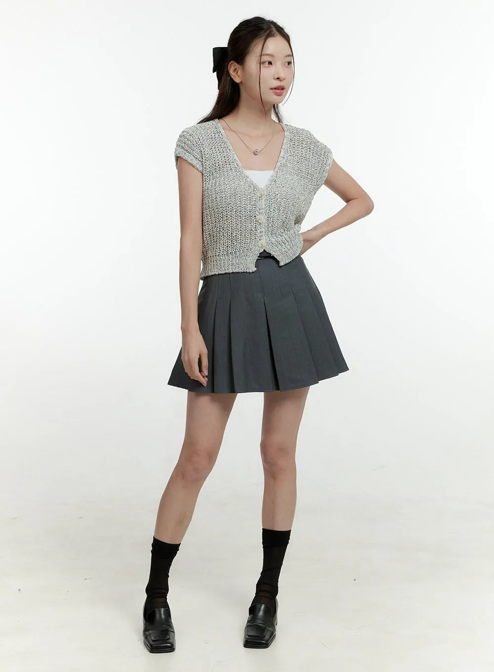 Knitted V-Neck Short Sleeve Cardigan OL430