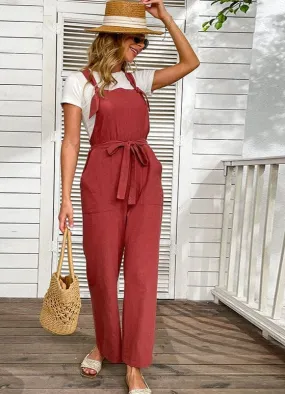 Knot Strap Solid Color Jumpsuit