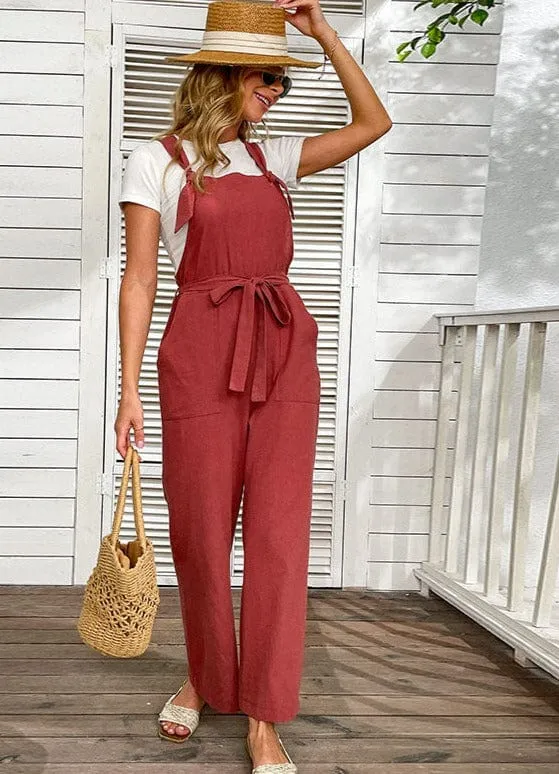 Knot Strap Solid Color Jumpsuit