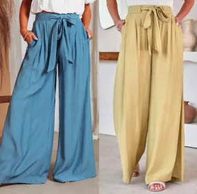 Ladies Solid Color High Waist Wide Leg Pants RX6607