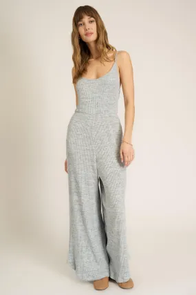 Last Dance Twist Back Sweater Rib Jumpsuit - Blue Dusk