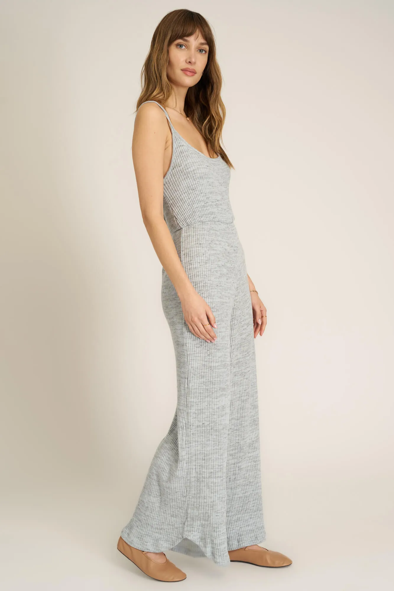 Last Dance Twist Back Sweater Rib Jumpsuit - Blue Dusk