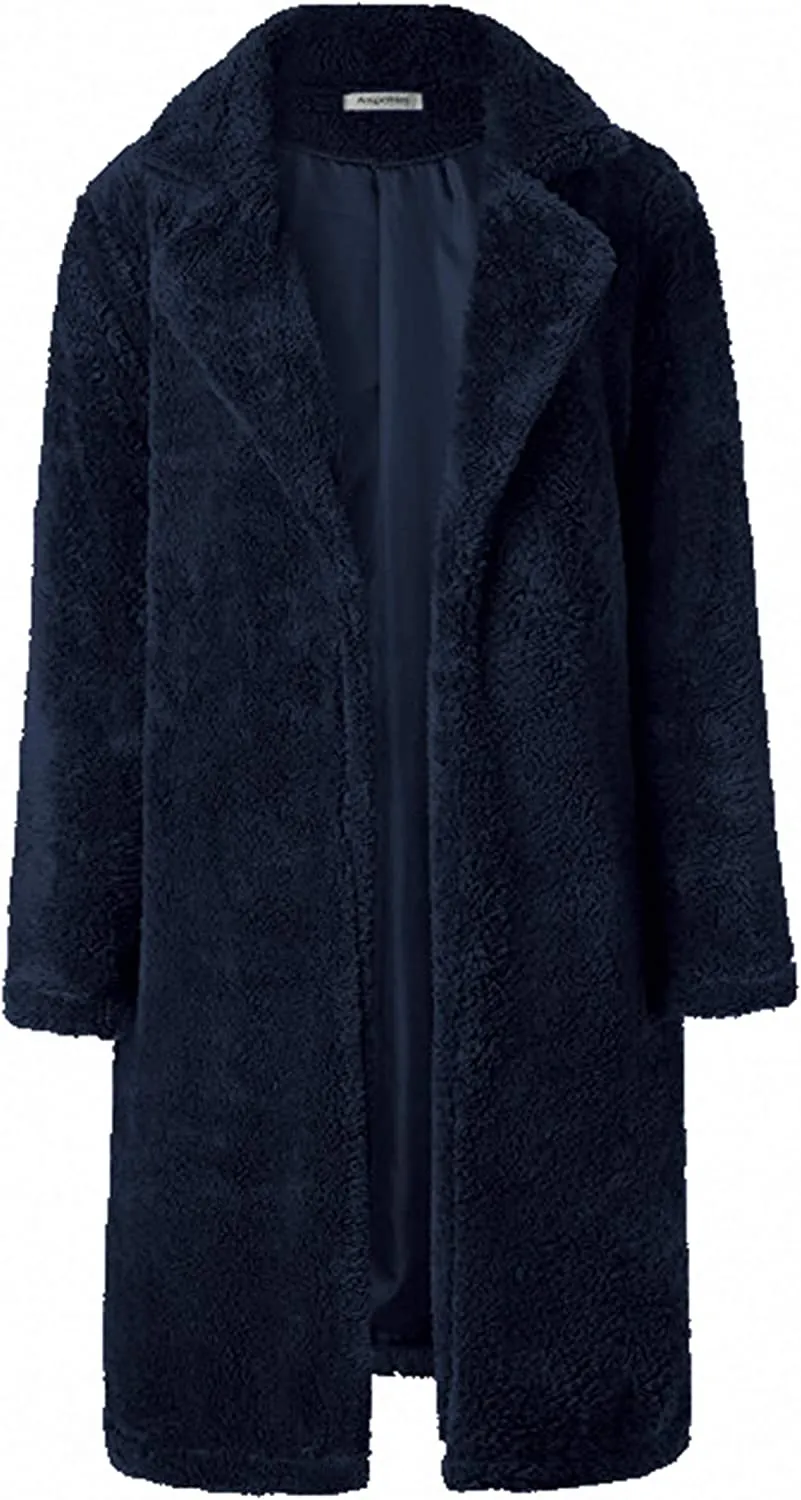 Light Weight | Single Layer Women's Fuzzy Fleece Cardigan Coat | Faux Fur Lapel Front Open Warm Winter Outwear Jackets.