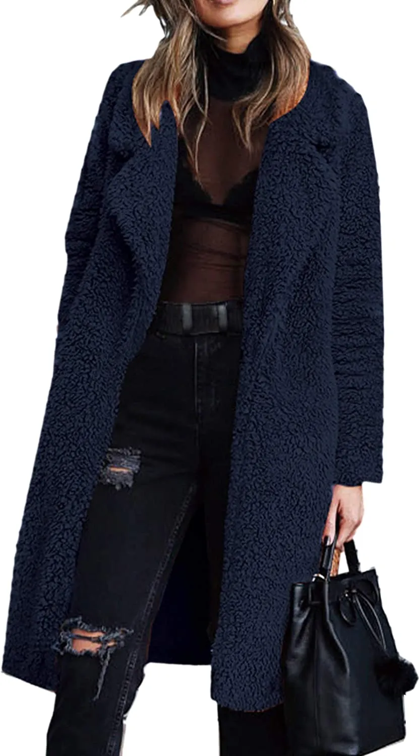 Light Weight | Single Layer Women's Fuzzy Fleece Cardigan Coat | Faux Fur Lapel Front Open Warm Winter Outwear Jackets.