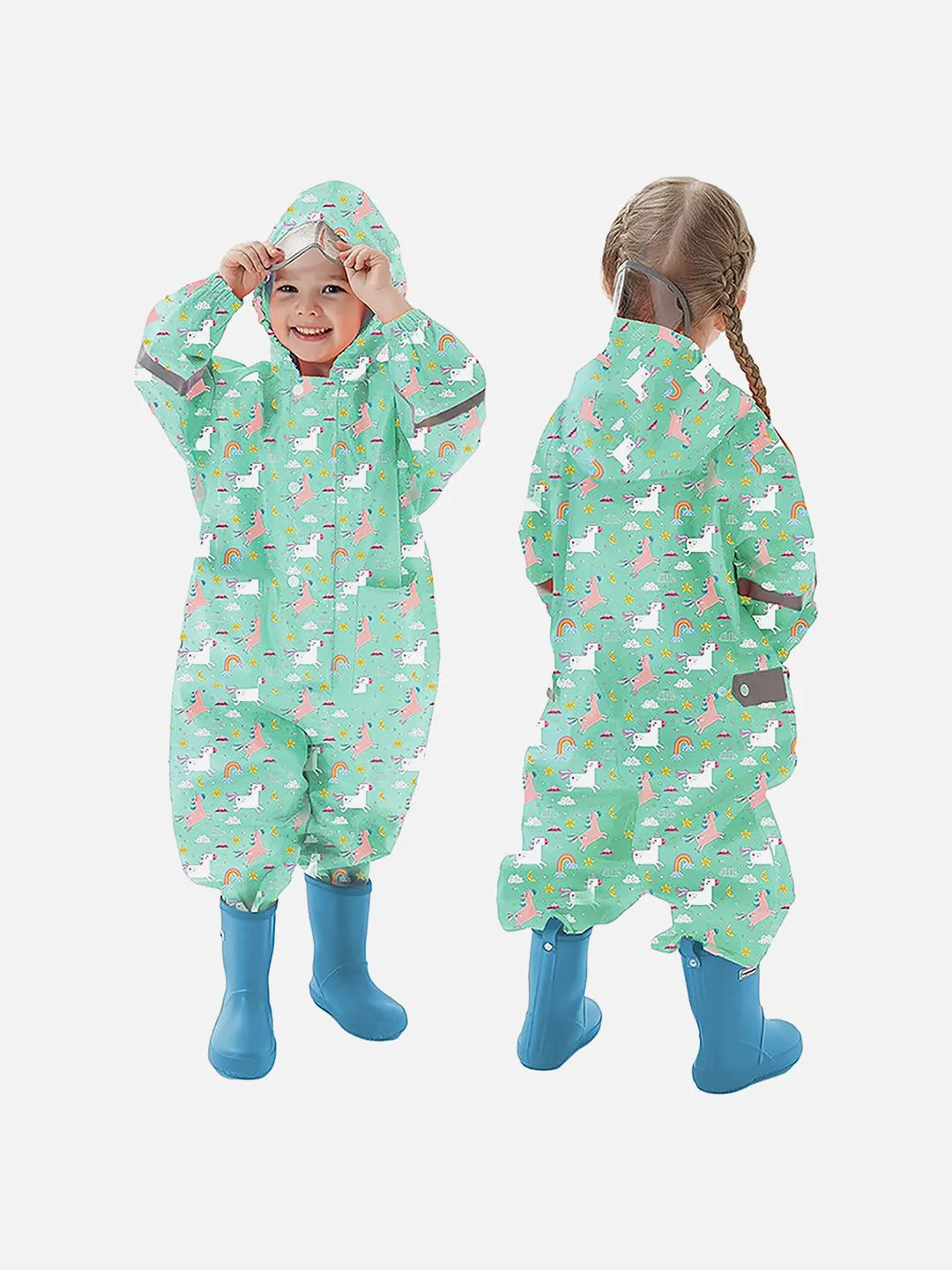 Little Surprise Box, Mint Rainbow All over Jumpsuit/ Playsuit Raincoat for Kids