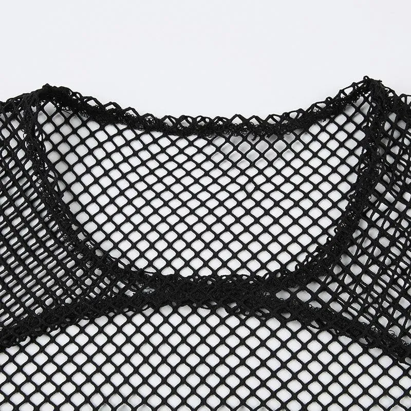 Long sleeve gloves fishnet print 2 piece crop top