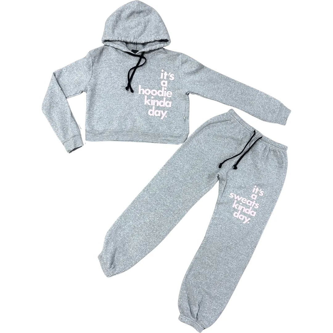 Love Junkie Hoodie Kinda Day Crop Hoodie - Heather Grey