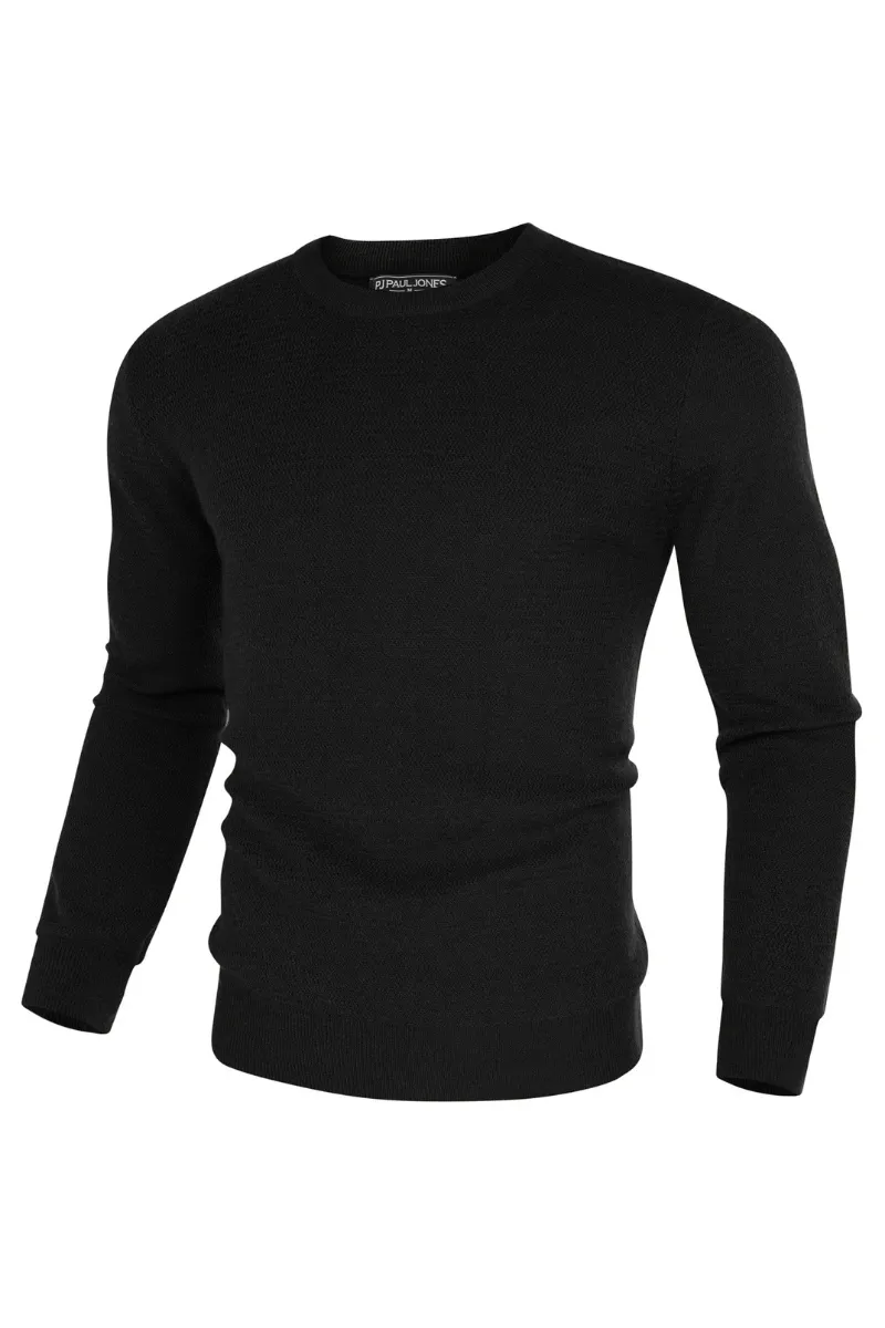 Men Ribbed Cuff Sweater with Scarf Long Sleeve Crew Neck Pullover