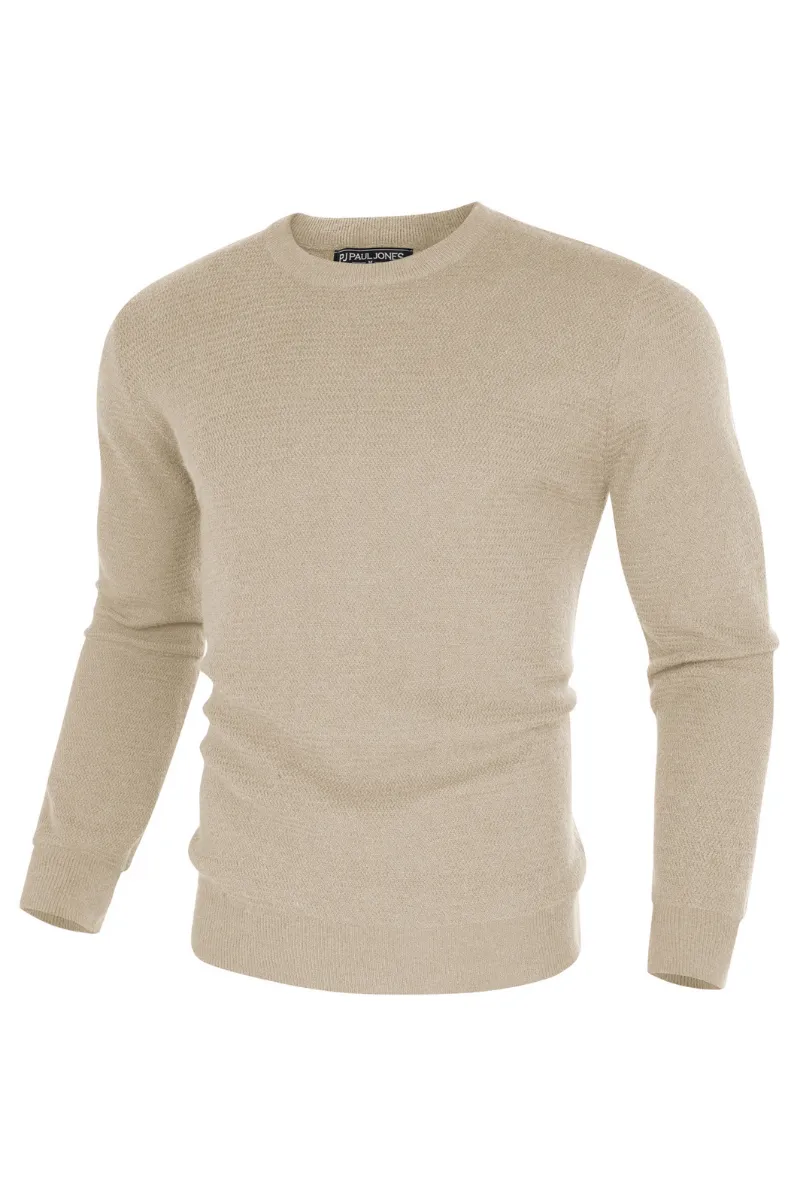 Men Ribbed Cuff Sweater with Scarf Long Sleeve Crew Neck Pullover