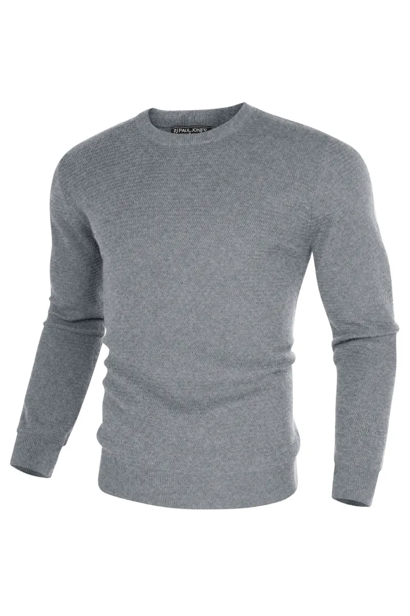 Men Ribbed Cuff Sweater with Scarf Long Sleeve Crew Neck Pullover